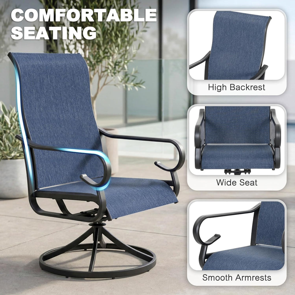 NUU GARDEN 7PCS Outdoor Dining Set with Umbrella Hole, Patio Table and Chair Set, Outdoor Dining Table and Swivel Chairs with High Backrest, All-Weather Breathable Textilene Patio Dining Set, Blue