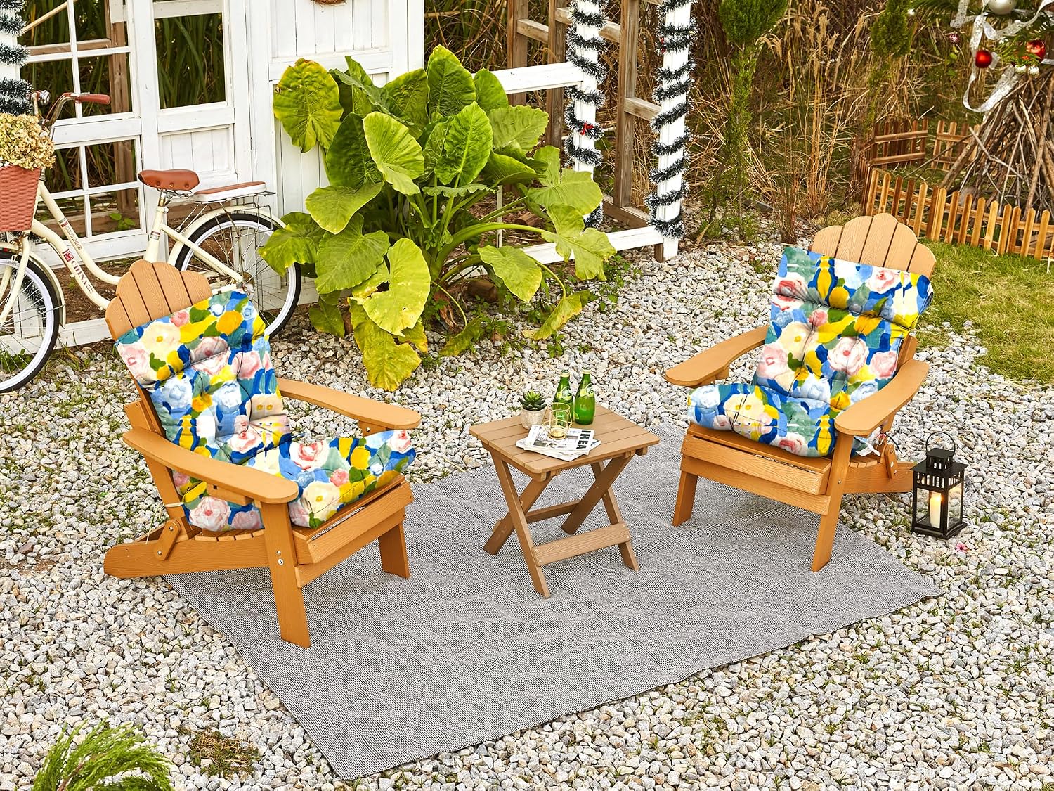ARTPLAN Outdoor Chair Cushion,Tufted Adirondack Patio Chair Cushion,Wicker High Back Outdoor Seat Cushion,Set of 4,44' L x 21' W x 4' H (4 Pack),Floral