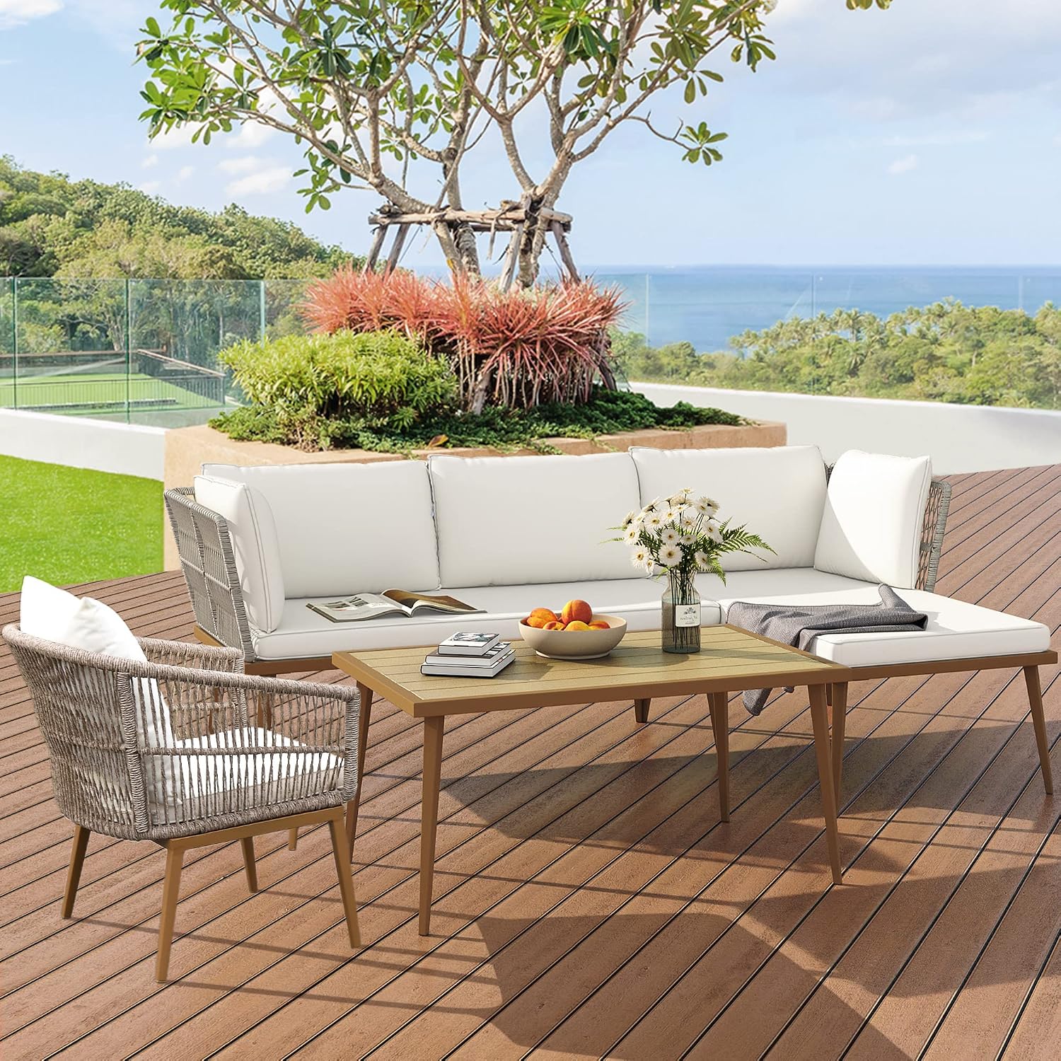 YITAHOME Outdoor Dining Single Sofa Chair, Indoor-Outdoor Wicker Bistro Chairs, PE Rattan Armchair Seating for Patio, Backyard, Poolside, Balcony - Tan