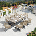 PURPLE LEAF 9 Pieces Outdoor Dining Set All-Weather PE Rattan Outdoor Patio Furniture Set with All Aluminum Frame Rectangular Table and Chairs Set for Lawn Garden Backyard Deck, Champagne