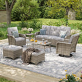 Aoxun Luxury 9-Piece Patio Furniture Set, 360° Swivel Chairs, Wicker Rattan Sofa with Thick Cushion, Outdoor Conversation Set for Backyard, Poolside & Garden, Beige/Gray