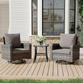 HOMREST 3 Piece Swivel Patio Chairs Wicker Set - All Weather Outdoor Patio Bistro Set with Side Table, Small Patio Furniture Set for Balcony Porch Deck Backyard, Grey