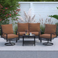 Ainfox Patio Furniture Set 4 Pieces, Patio Wicker Rattan Swivel Rocker, Outdoor Swivel Rocking Chairs Set with Loveseat, Garden Conversation Bistro Sets for Porch, Pool, Backyard Brown
