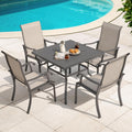 NUU GARDEN 5-Piece Outdoor Dining Set, 4 Textilene Patio Dining Chairs and 37'' Square Slatted Table with Umbrella Hole, Weather-Resistant Patio Furniture for Garden, Patio, Backyard, Beige