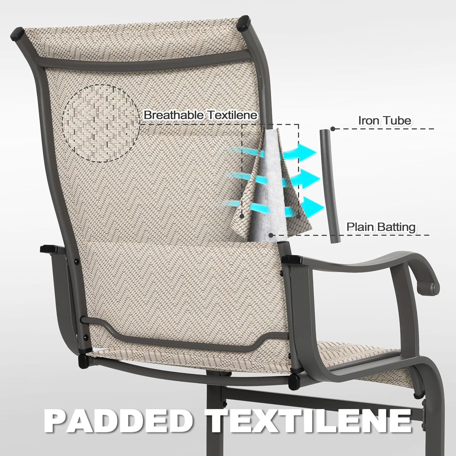 NUU GARDEN Patio Dining Chair Set of 4, Outdoor Spring Motion Chairs with Breathable Textilene, Comfortable Patio Chairs for Deck, Porch, Backyard & Indoor, Grayish Beige