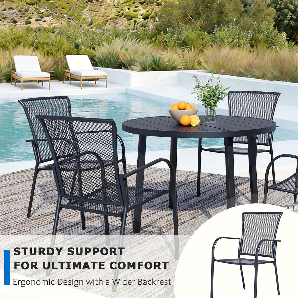2-Pack Outdoor Dining Chairs, All-Weather Metal Patio Chairs with Breathable Mesh for Garden, Pool, Backyard & Lawn
