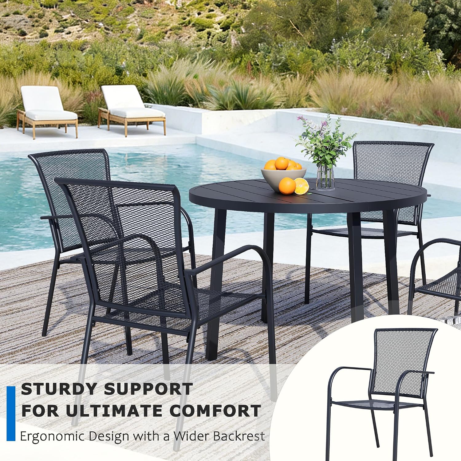2-Pack Outdoor Dining Chairs, All-Weather Metal Patio Chairs with Breathable Mesh for Garden, Pool, Backyard & Lawn
