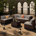 Ahomly 7-Piece Patio Furniture Set, Outdoor Sectional Couch with Water-Resistant Cushions & Coffee Table, PE Rattan Outdoor Patio Sofa Set for Backyard, Deck, Garden, or Porch, Grey