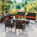 KOTEK 8 Piece Patio Furniture Set, Outdoor Rattan Conversation Set with Loveseat, Wicker Chairs, Tempered Glass Coffee Table, Wicker Patio Set for Backyard, Porch (Orange)