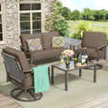 NATURAL EXPRESSIONS Patio Furniture Set,4 Piece Outdoor Conversation Metal Swivel Rocking Chairs Set with Hand-Woven Rope High Back,Sturdy Hand Brushed Wood Grain Finish Frame,6' Cushions for Yard