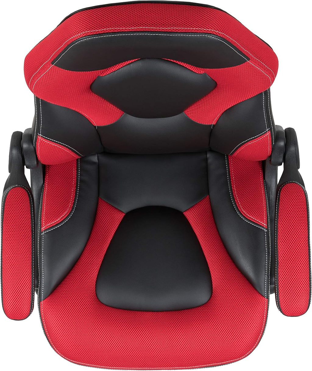 Flash Furniture X10 High-Back LeatherSoft Racing Style Gaming Chair with Flip-Up Arms, Ergonomic Padded Swivel Computer Chair, Red/Black