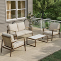 East Oak 4-Piece Outdoor Patio Furniture Set, Patio Conversation Sets with Thick Cushions,Waterproof Outside Seating Furniture with Rattan Armrests, Loveseat and Coffee Table for Backyard, Apricot