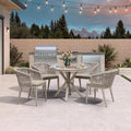 PURPLE LEAF 5 Pieces Patio Round Dining Set Aluminum Frame and Wicker Rattan Round Table and Arm Chairs with Cushions for Garden Porch Kitchen Modern Outdoor Champagne