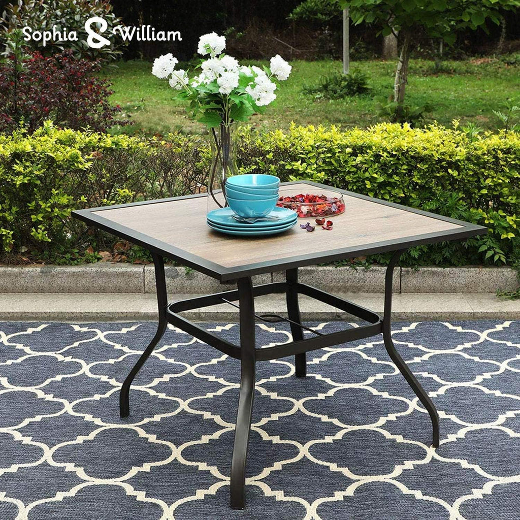 PHI VILLA 5 Piece Patio Dining Set Metal Outdoor Table and Chairs Furniture Set, 37' Square Bistro Table with Umbrella Hole and 4 Backyard Garden Chairs Support 300LBS for Deck, Lawn, Garden
