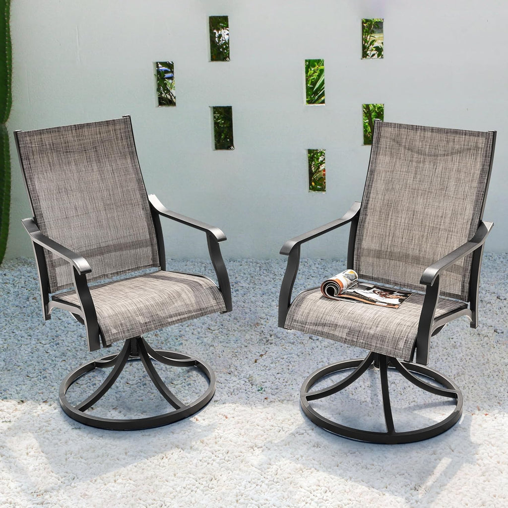 NUU GARDEN Swivel Patio Chair Set of 2, All-Weather Textilene Outdoor Dining Chairs with High Back, Outdoor Dining Chair Set for Lawn Porch Balcony Outside, Grayish Brown