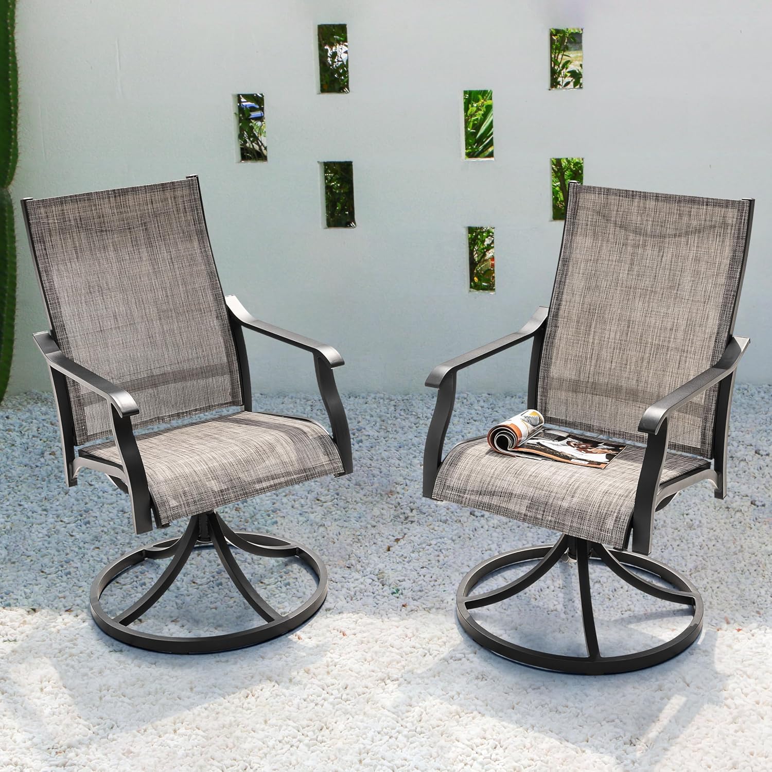 NUU GARDEN Swivel Patio Chair Set of 2, All-Weather Textilene Outdoor Dining Chairs with High Back, Outdoor Dining Chair Set for Lawn Porch Balcony Outside, Grayish Brown