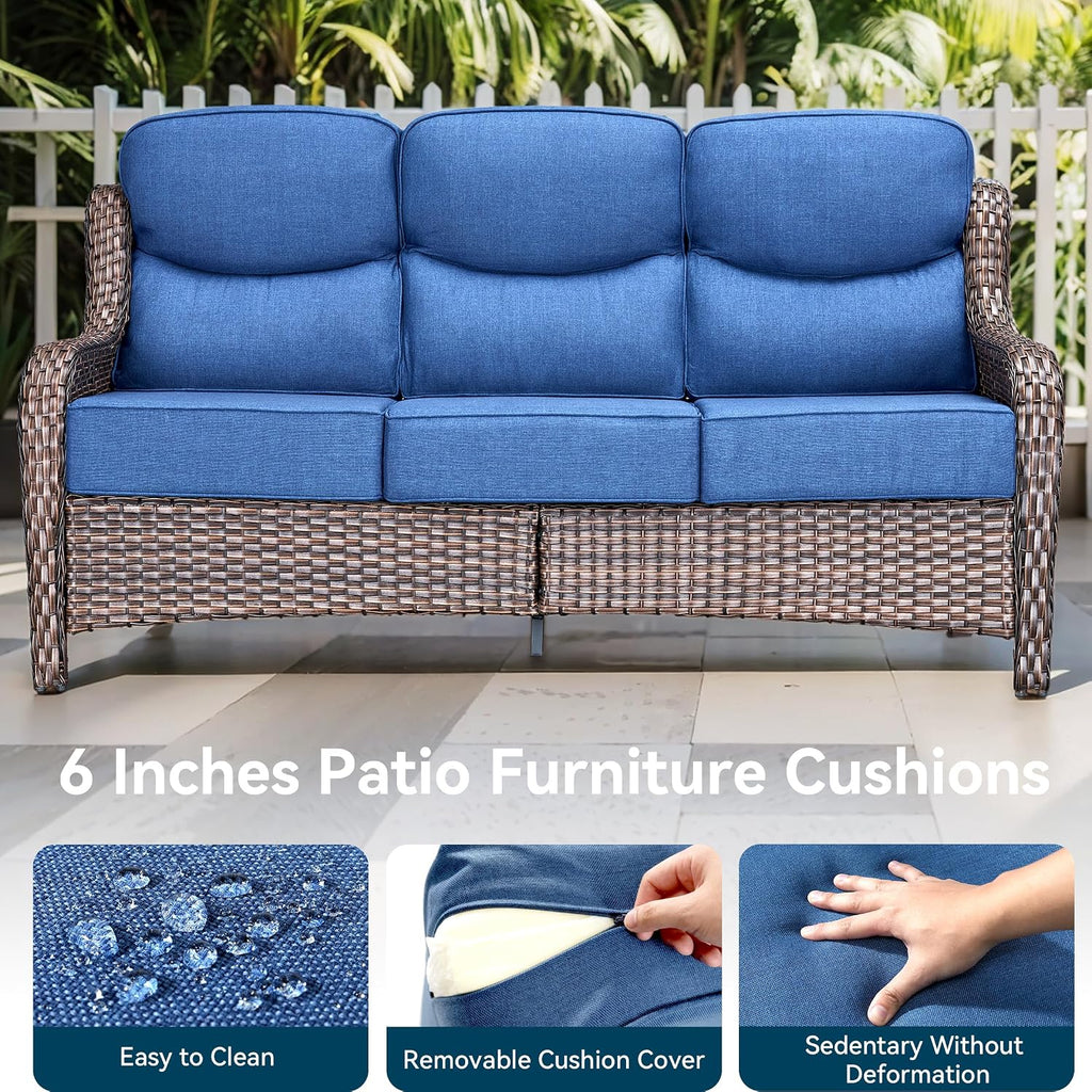 Luxury High Back Outdoor Furniture with 6-Inch Thick Cushions, Patio Furniture Set with Swivel Chairs, 5 PCS Wicker Conversation Set for Porch, Balcony, Deck and Yard
