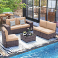 UDPATIO Patio Furniture Set, 8 Inch Armrest Outdoor Sectional Sofa with Wicker Coffee Table, 6 Piece Conversation for Garden, Backyard, Khaki