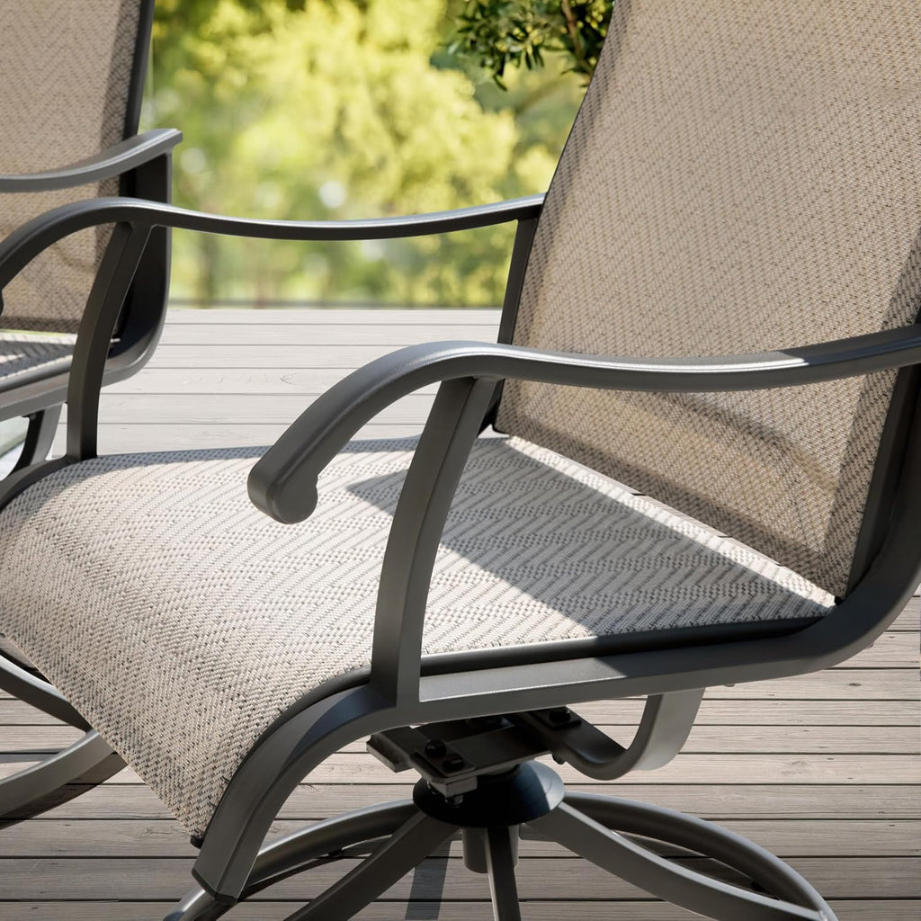 NUU GARDEN Patio Swivel Chairs Set of 2, Outdoor Dining Chairs with Armrests, Swivel Textilene Patio Dining Chair for All Weather, with Metal Frame, for Garden, Backyard, Deck, Poolside, Beige