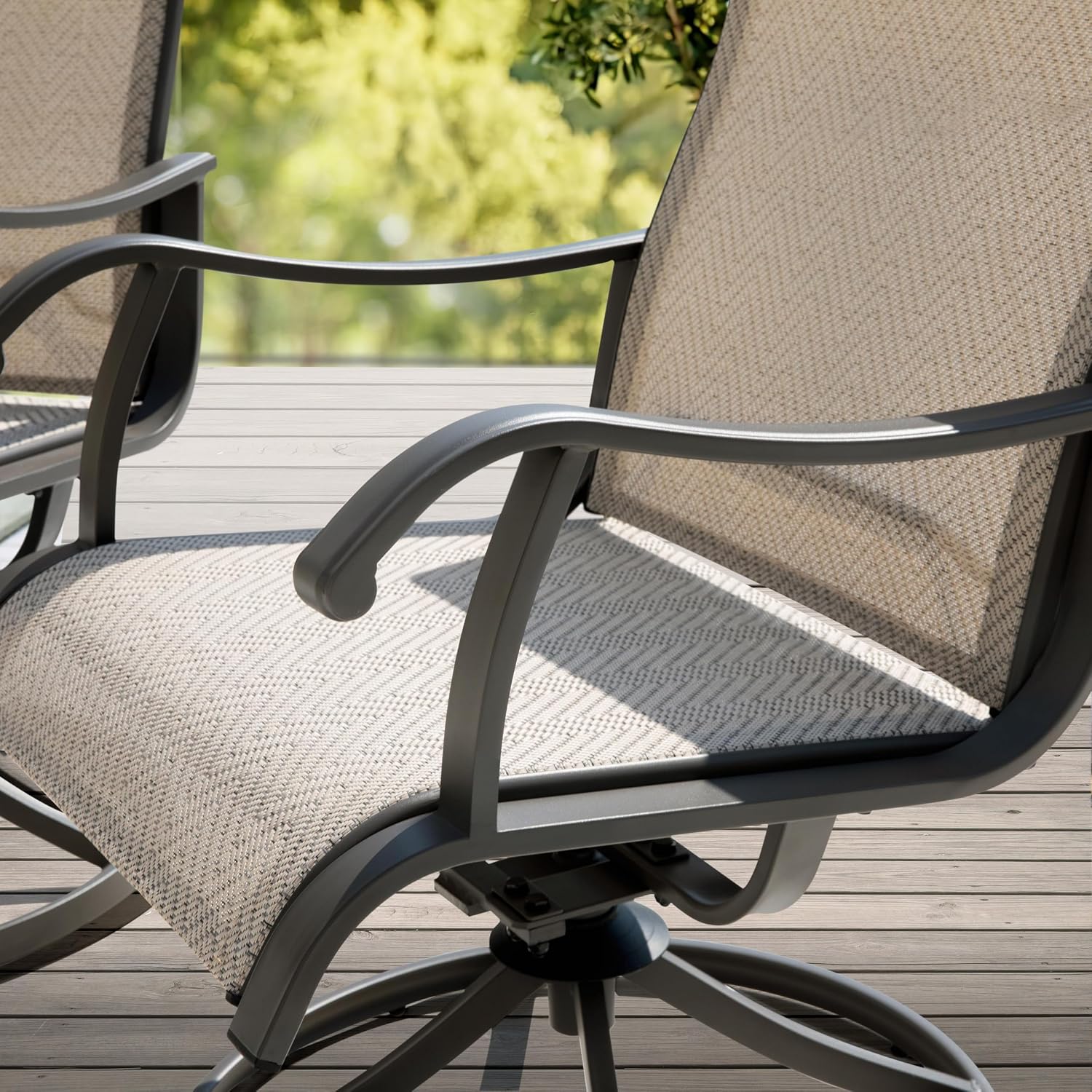 NUU GARDEN Patio Swivel Chairs Set of 2, Outdoor Dining Chairs with Armrests, Swivel Textilene Patio Dining Chair for All Weather, with Metal Frame, for Garden, Backyard, Deck, Poolside, Beige
