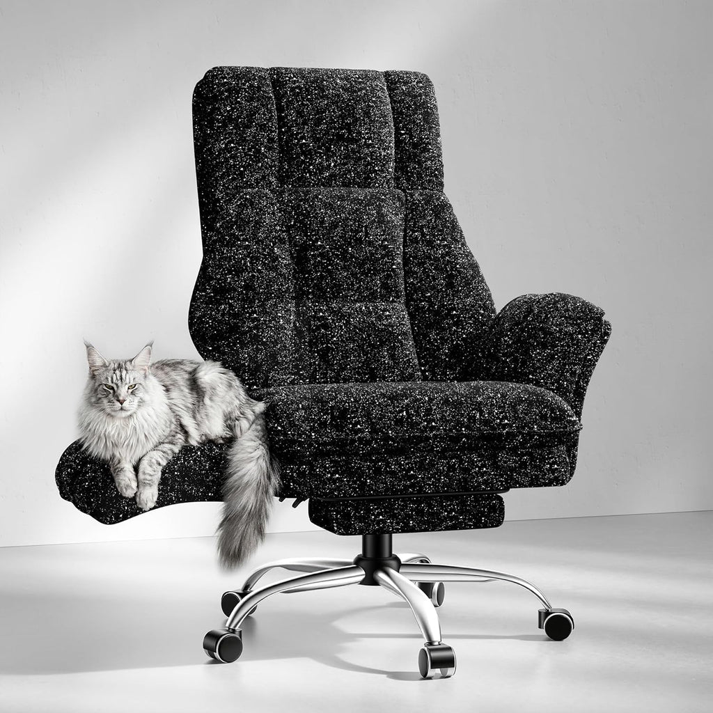 HOMRELEXA Big and Tall Office Chair, Flip Armrests for Pets & Cross Legged Sitting, Executive Ergonomic Computer Gaming Chair with Foot Rest, Gliter Fabric Wide Seat Reclining Desk Chair