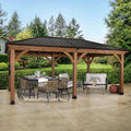 Backyard Discovery Barrington 20' x 12' Cedar Wood Outdoor Gazebo Pavilion with Hardtop Galvanized Steel Hip Roof, Snow Support, Wind Resistance, PowerPort, Shade for Garden, Patio, Deck, Entertaining