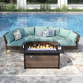 PHI VILLA Half Moon Patio Furniture Set with 56' Fire Pit Table, Outdoor Curved Wicker Sectional Sofa with Cushions and Ottomans, Aqua Blue