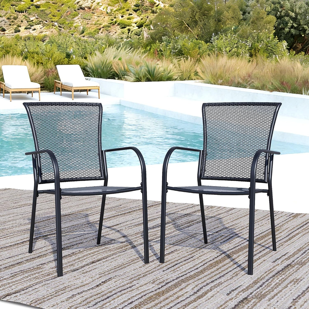 2-Pack Outdoor Dining Chairs, All-Weather Metal Patio Chairs with Breathable Mesh for Garden, Pool, Backyard & Lawn