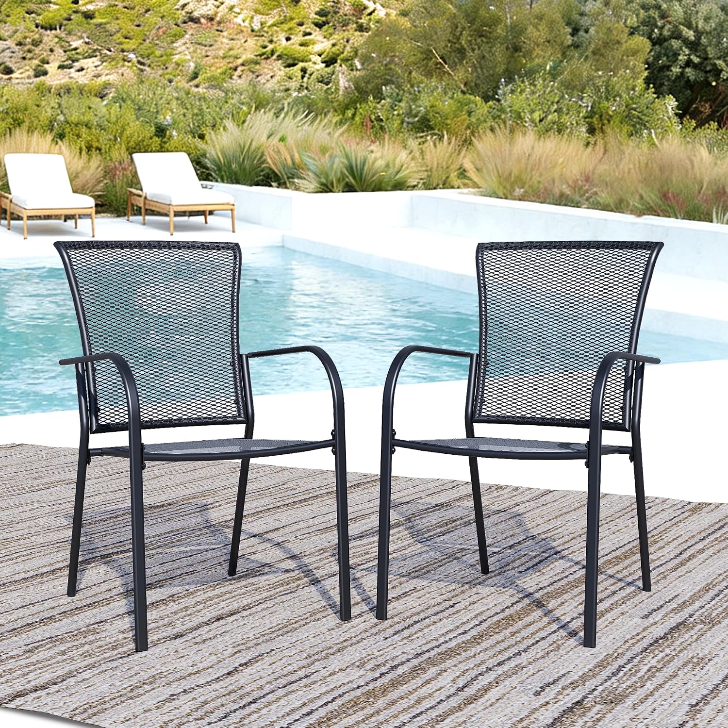 2-Pack Outdoor Dining Chairs, All-Weather Metal Patio Chairs with Breathable Mesh for Garden, Pool, Backyard & Lawn