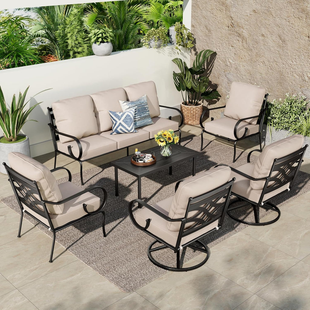 PHI VILLA Extra Large Metal Patio Furniture Sets, All-Weather Steel Frame Heavy Duty Patio Conversation Sets for Backyard, Porch and Garden