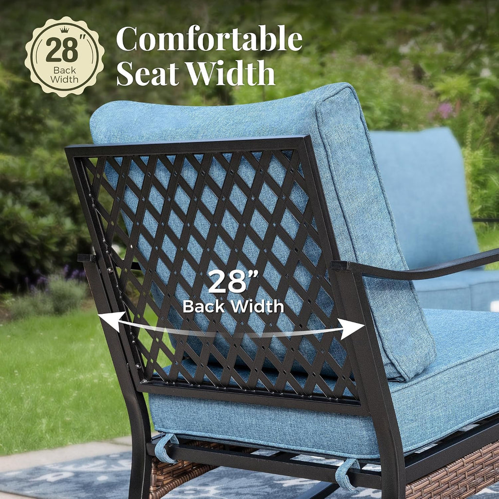 MIXPATIO Patio Furniture Set with Fire Pit Table, 4 PCS Metal Outdoor Conversation Set with 5.75'' Extra Thick Cushion, 2 Chairs, 3-Seat Sofa and Gas Fire Pit Table, Navy Blue