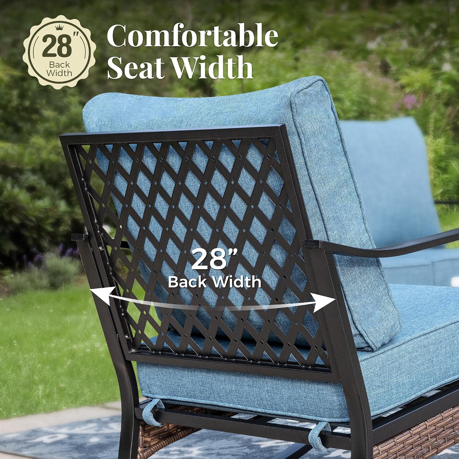 MIXPATIO Patio Furniture Set with Fire Pit Table, 4 PCS Metal Outdoor Conversation Set with 5.75'' Extra Thick Cushion, 2 Chairs, 3-Seat Sofa and Gas Fire Pit Table, Navy Blue