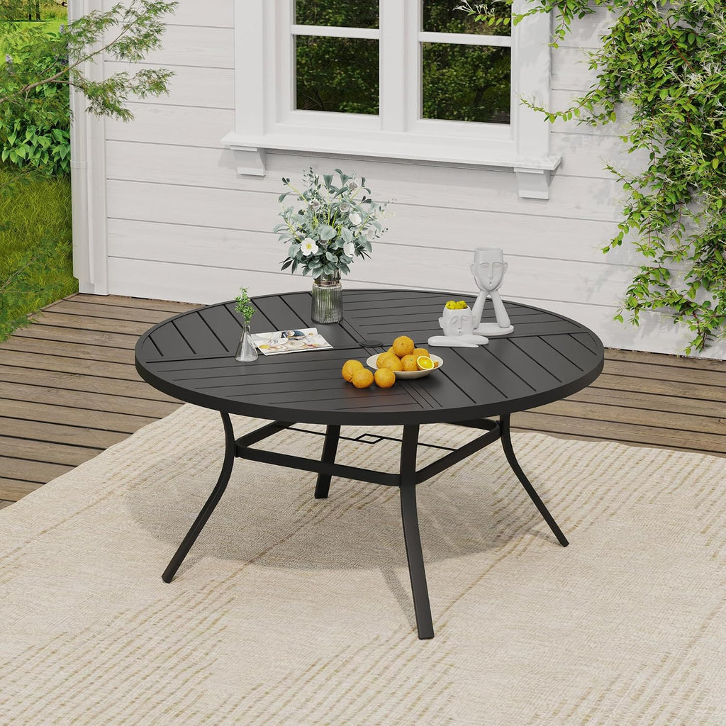 VICLLAX 7 Pieces Patio Dining Set, Patio Furniture Set of 6 Patio Swivel Dining Chairs and 50' Patio Spliced Round Tabletop, Dark Charcoal Chairs & Black Tabletop