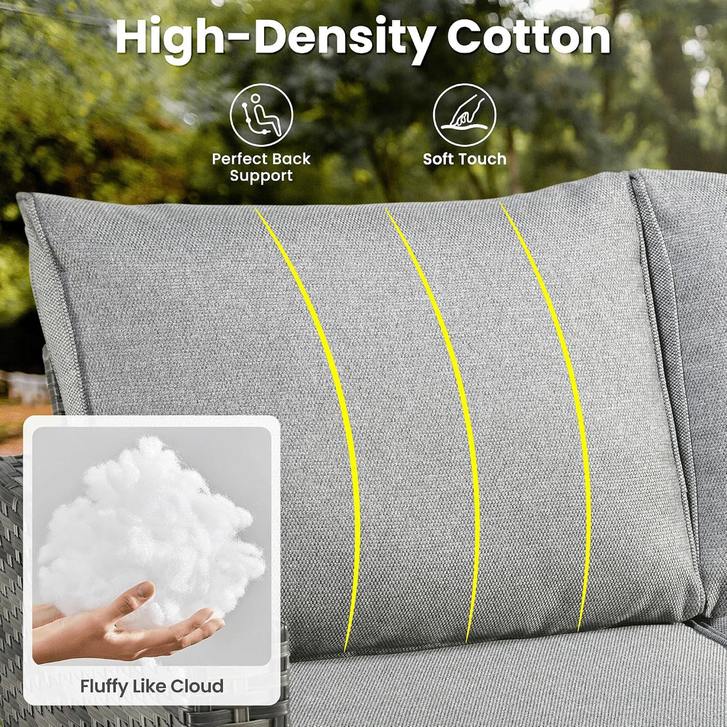 ovios 6 Pieces Patio Furniture Set, Outdoor Wicker Sofa Couch with Swivel Chairs, Rocking Glider Rocker with Comfy Cushions All Weather Rattan Conversation Set, Dark Grey
