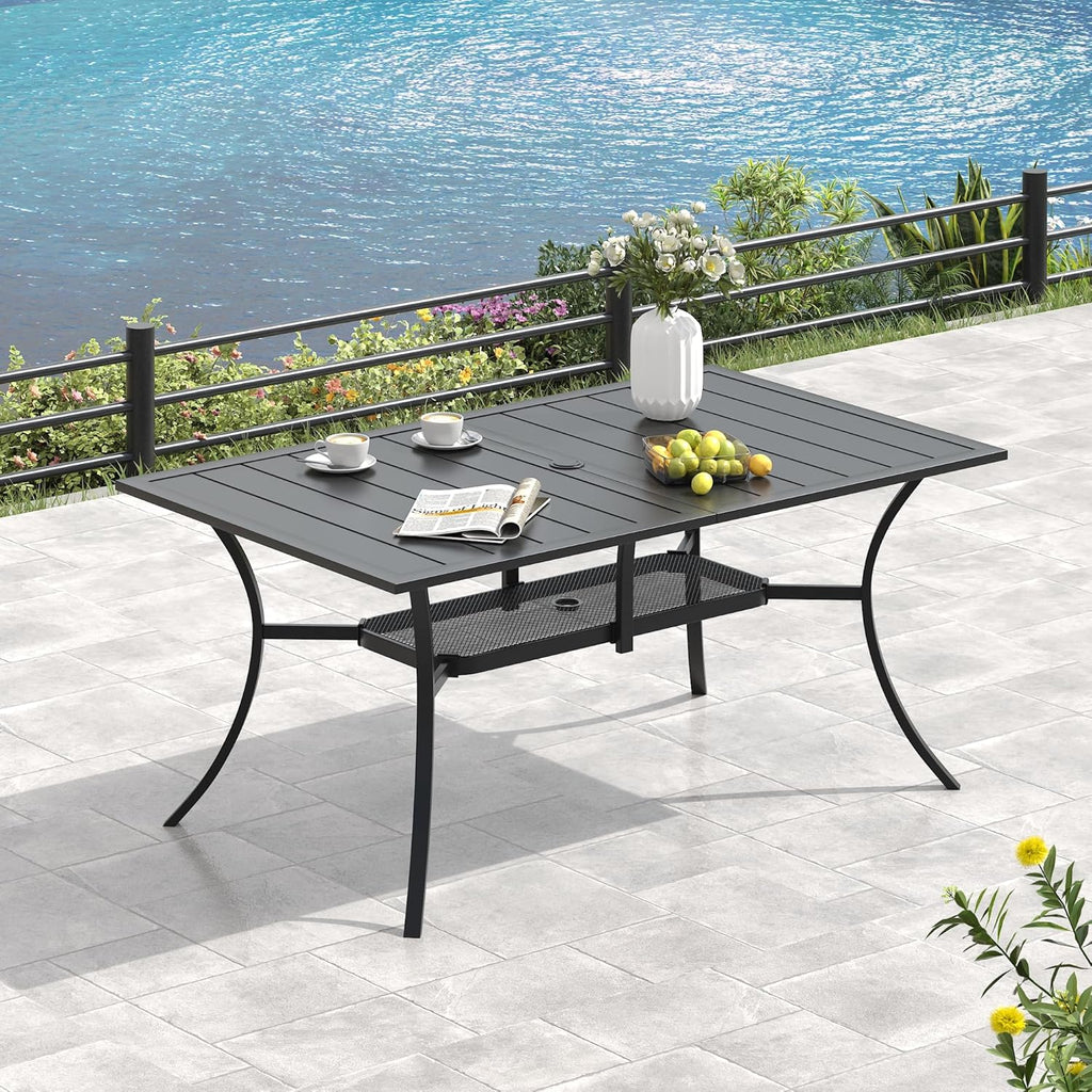 VICLLAX 7 Pieces Patio Dining Set, Patio Furniture Set of 6 Patio Swivel Dining Chairs and Rectangular Patio Table with Storage Shelf, Dark Charcoal Chairs & Black Tabletop
