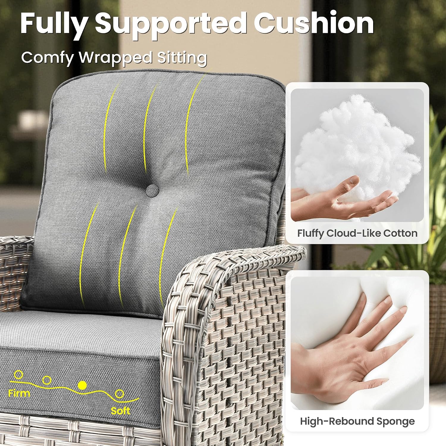 ovios 8-Piece Patio Furniture Set with L-Shape Sofa Chaise, Outdoor Sectional Couch Swivel Gliders Solar Table, Modern Modular Wicker Rattan Conversation Set, Dark Grey