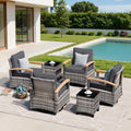 MEISSALIVVE 6 Pieces Patio Furniture Sets, Wicker Patio Conversation Sets with 4 Wood Armrests Swivel Glide Chairs，Outdoor Conversation Set for Deck Yard and Poolside (Grey)