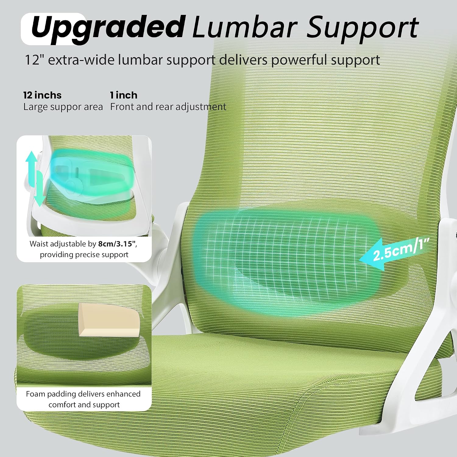 Fizzin Ergonomic Office Chair, 400 LBS Desk Chair with Adjustable Lumbar Support, High Back Breathable Mesh Computer Chair Rolling Work Swivel Task Chairs, Comfy Home Office Desk Chair (Green)