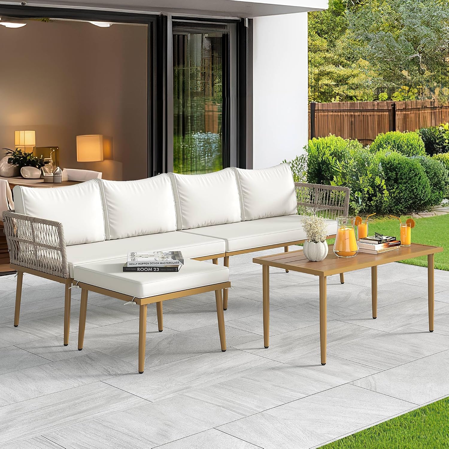 YITAHOME 6 Pieces Patio Furniture Set with Coffee Table & Washable Cushions, Wicker Rattan Conversation Sectional Set for Garden Yard Pool Beige