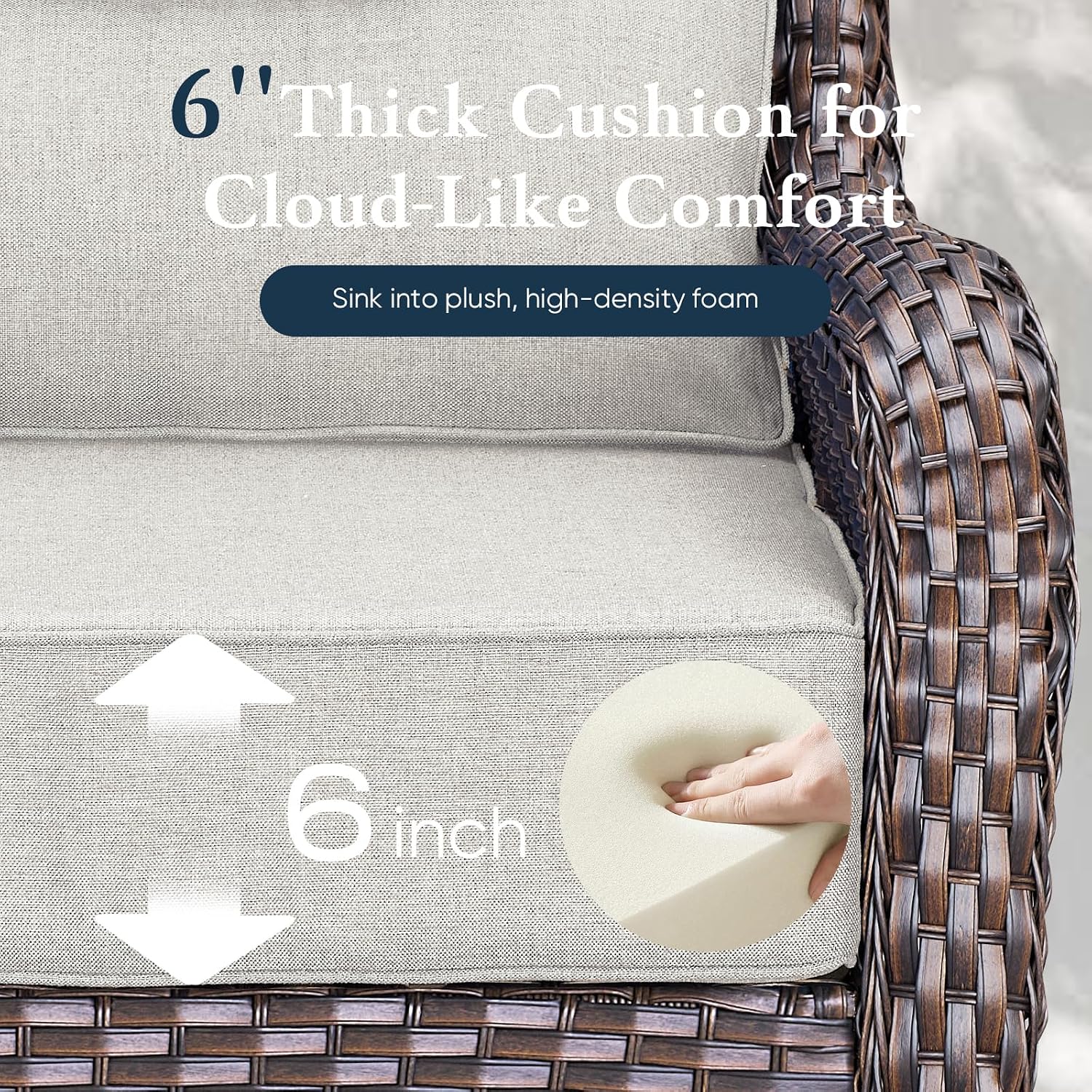 Belord Luxury 6' Thick Cushioned Outdoor Swivel Rocker Patio Chairs with Side Table, High Back Wicker Furniture Set with Ergonomic Zone Back, Conversation Glider Set for Deck Porch - Brown+Beige