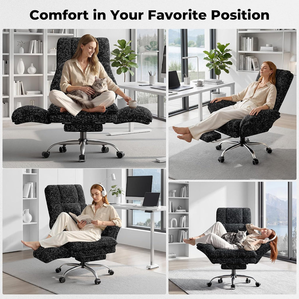 HOMRELEXA Big and Tall Office Chair, Flip Armrests for Pets & Cross Legged Sitting, Executive Ergonomic Computer Gaming Chair with Foot Rest, Gliter Fabric Wide Seat Reclining Desk Chair