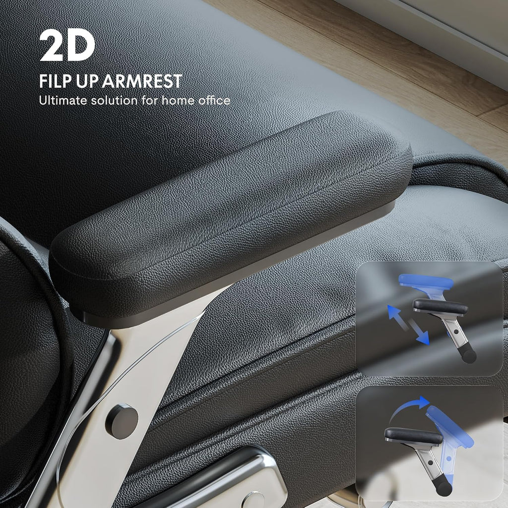 FLEXISPOT 600lbs Big and Tall Office Chair for Heavy People, Heavy Duty Computer Desk Chair with Dynamic Lumbar Support 2D Armrest Blade Wheels, Chairs for Home Office Gaming Working, Leather, Black