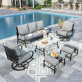 Sophia & William Patio Furniture Sets 7 Seats Outdoor Conversation Set 6 Pcs,2 x Cushioned Swivel Sofa Chairs,1 x 3-Seat Sofa,2 Ottomans, Marbling Metal Coffee Table Patio Backyard Poolside Grey