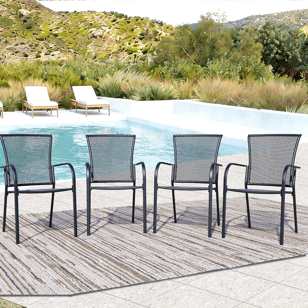 4-Pack Outdoor Dining Chairs, All-Weather Metal Patio Chairs with Breathable Mesh for Garden, Pool, Backyard & Lawn