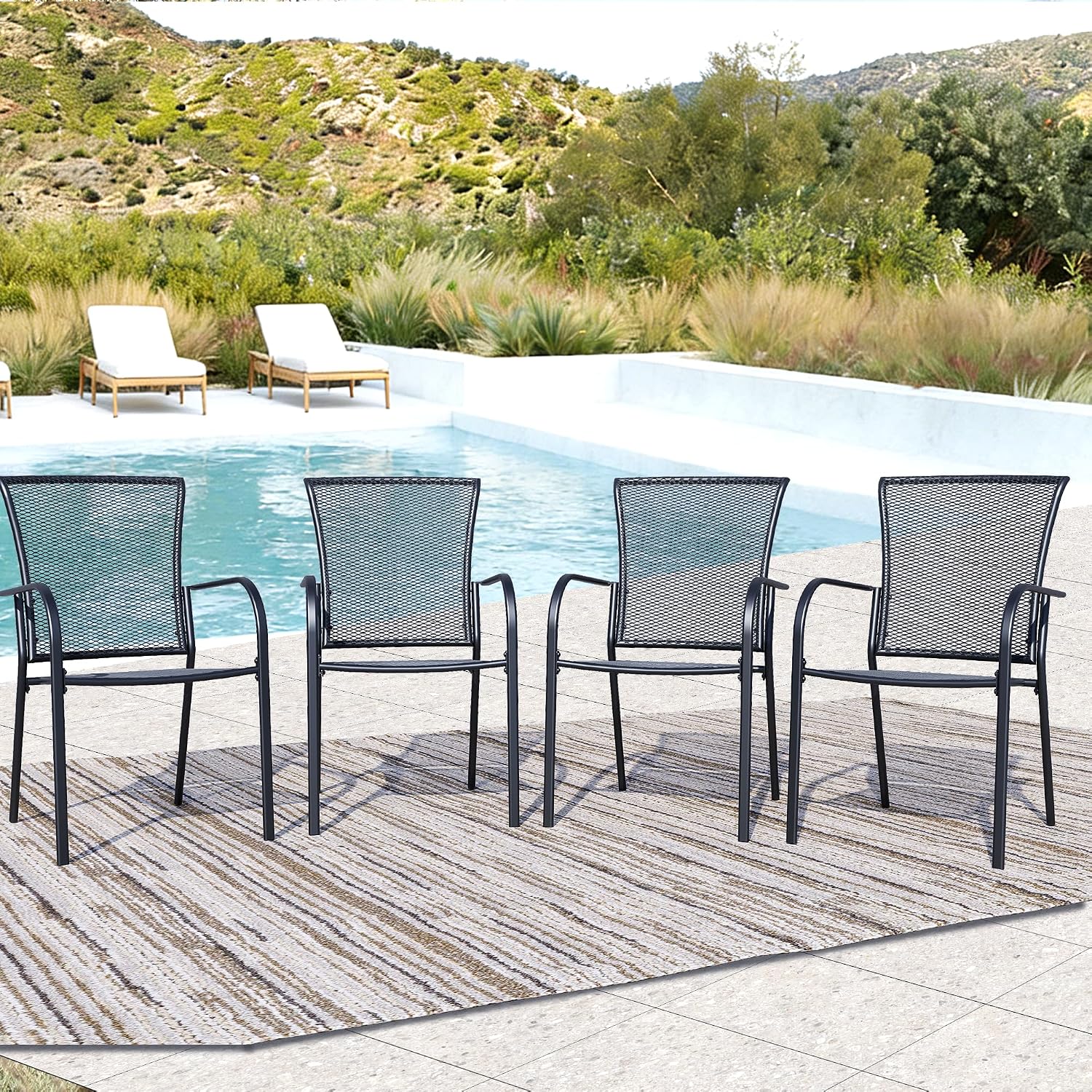 4-Pack Outdoor Dining Chairs, All-Weather Metal Patio Chairs with Breathable Mesh for Garden, Pool, Backyard & Lawn