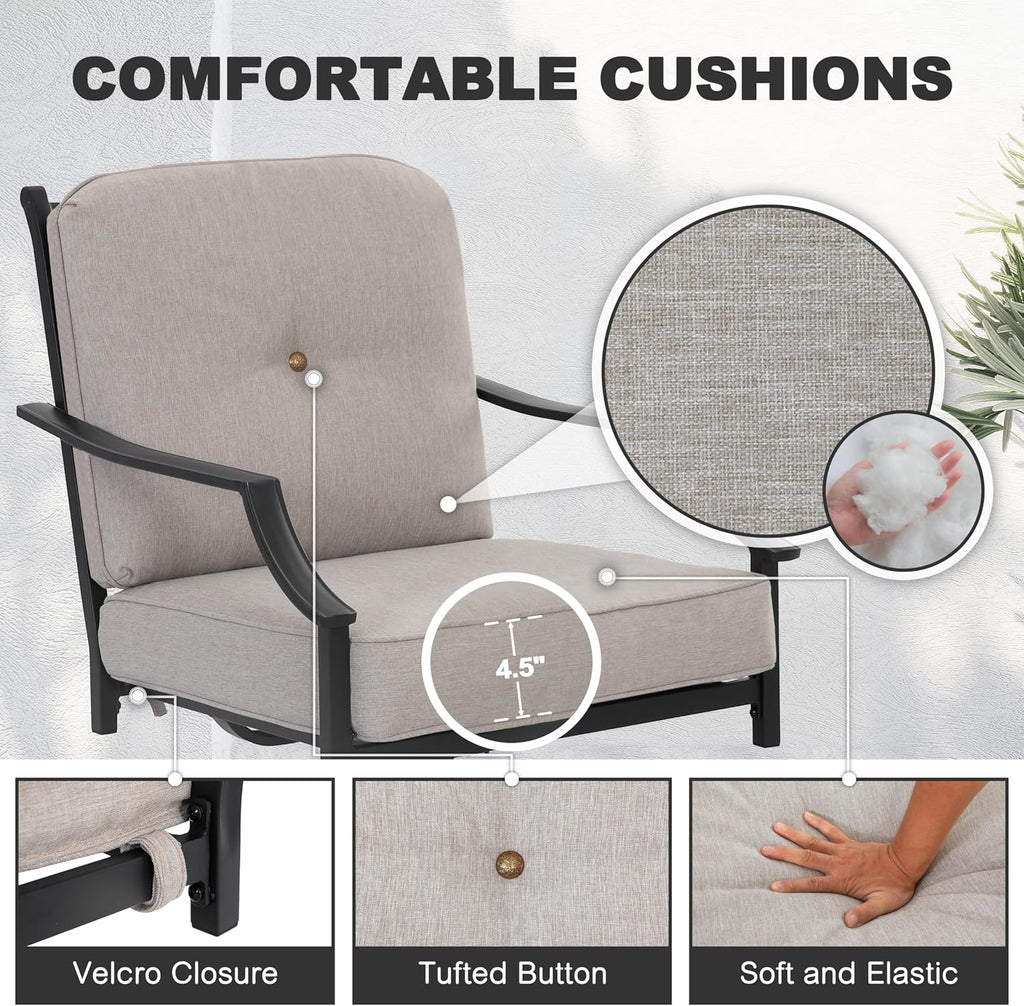 NUU GARDEN 2-Piece Swivel Patio Chairs with Olefin Cushions, Wide-Seat High-Back Outdoor Single Sofa Chairs, Powder-Coated Metal Patio Furniture Set for Garden, Porch, Lawn, Poolside, Black and Gray