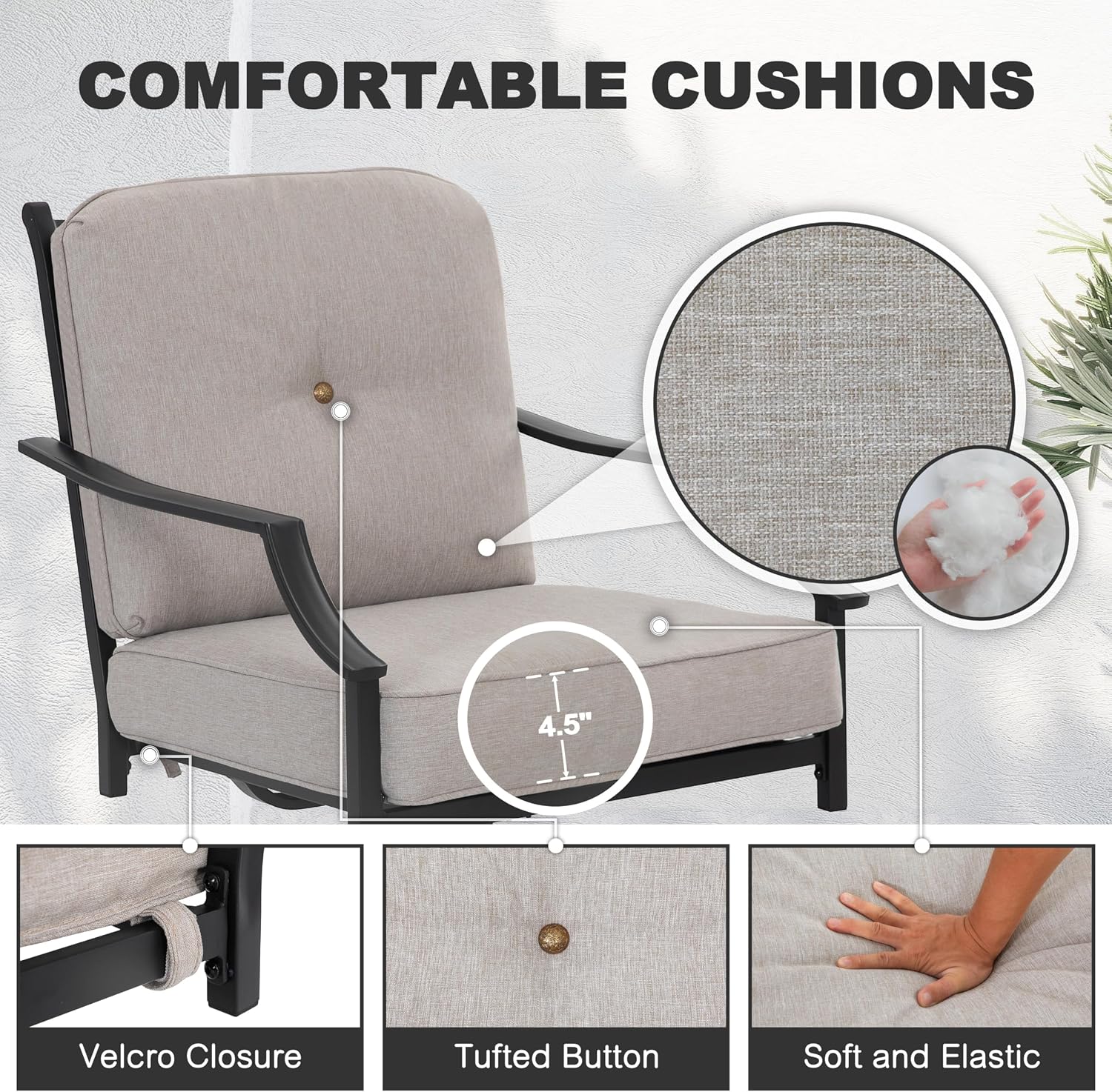 NUU GARDEN 2-Piece Swivel Patio Sofa Set, Wide Seat Metal Rocking Chairs with Thick Olefin Cushions, All-Weather Outdoor Seating for Deck, Porch, Black and Gray