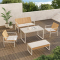 Grand patio 5-piece Outdoor Dining Set, Wicker Patio Dining Table Set for 6 with Seat Cushion, Modern Metal Outdoor Furniture Loveseat Chairs Bench Set for Backyard Garden Deck