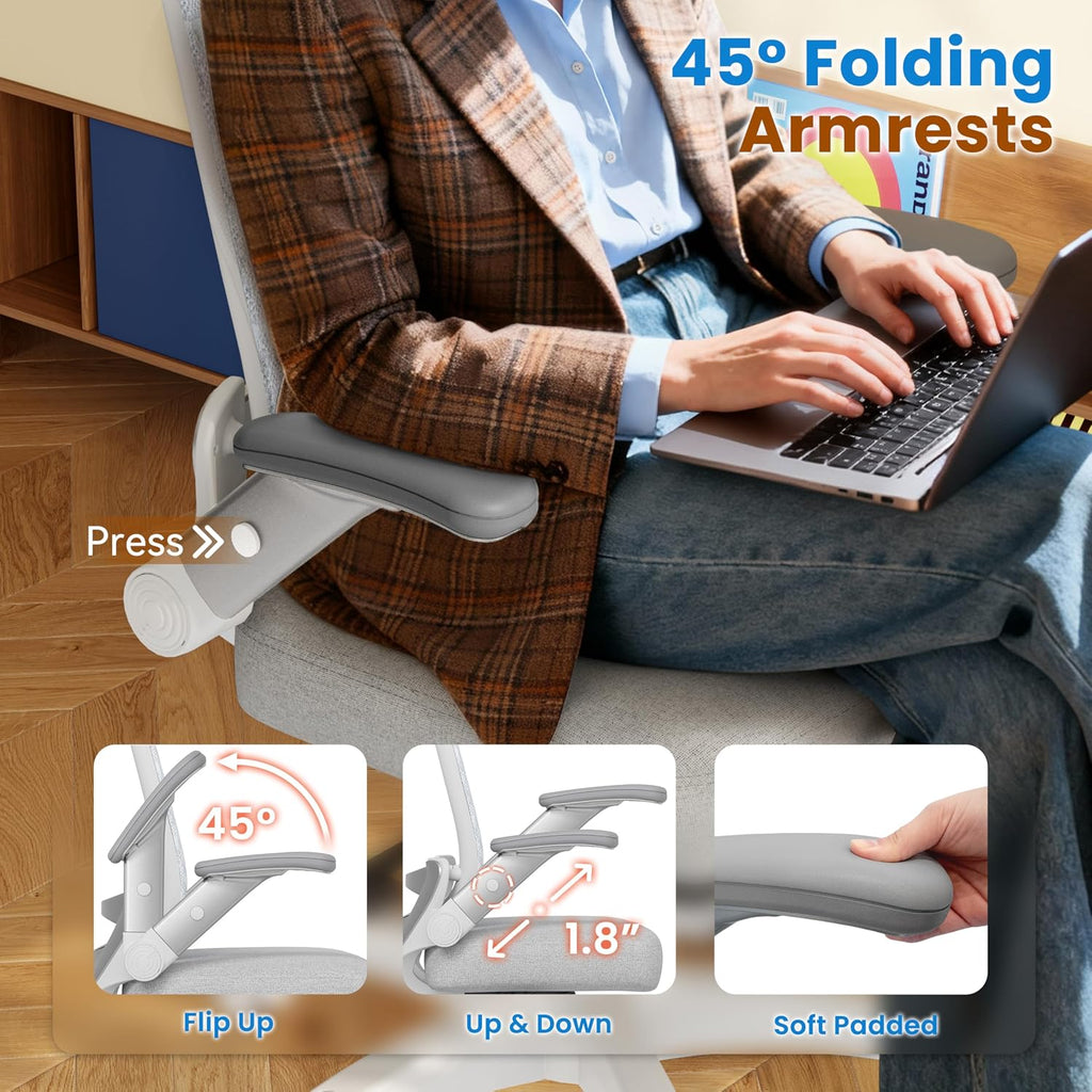 GABRYLLY Ergonomic Office Chair, High Back Home Desk Chair with Flip-Up Arms, 3D Headrest, Thick Sponge Seat &90-120° Recline, Big and Tall Mesh Executive Chairs for Man Woman, Glacier Flow