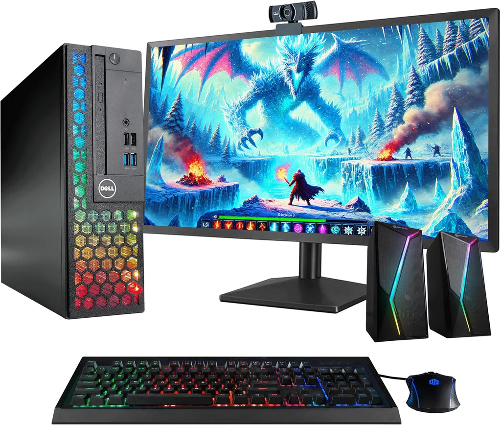 Dell Optiplex Computer PC w/RGB Lighting | Windows 11 Pro | Ultra Fast Intel i5-8500 | 16GB RAM 1TB SSD | Renewed 22' LCD | RGB Speakers + Webcam | 5G WiFi + BT (Renewed)